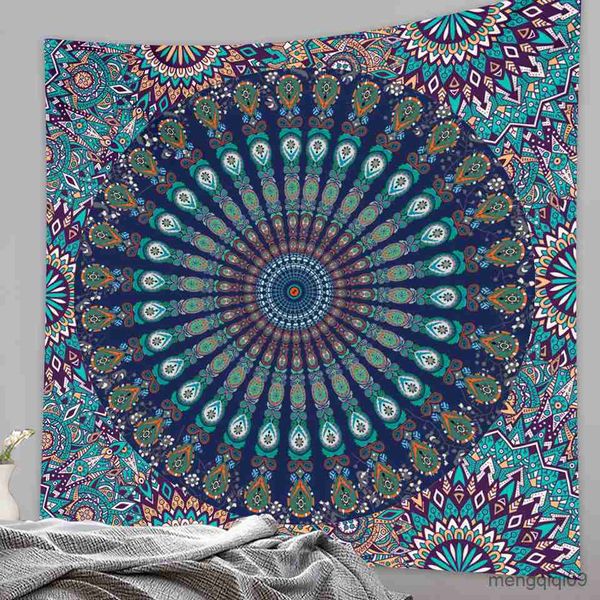 Tapeçaria indiana tapeçaria para decoração de casa cena de ilusão tapeçaria mandala hippie boêmia decorativa folha de ioga capa de colcha tapete de ioga r230713