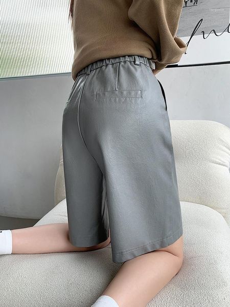 Pantaloncini da donna Gonna 2023 Elastico in vita Casual alta in pelle PU Donna Primavera Autunno Tasche larghe Mezza gamba