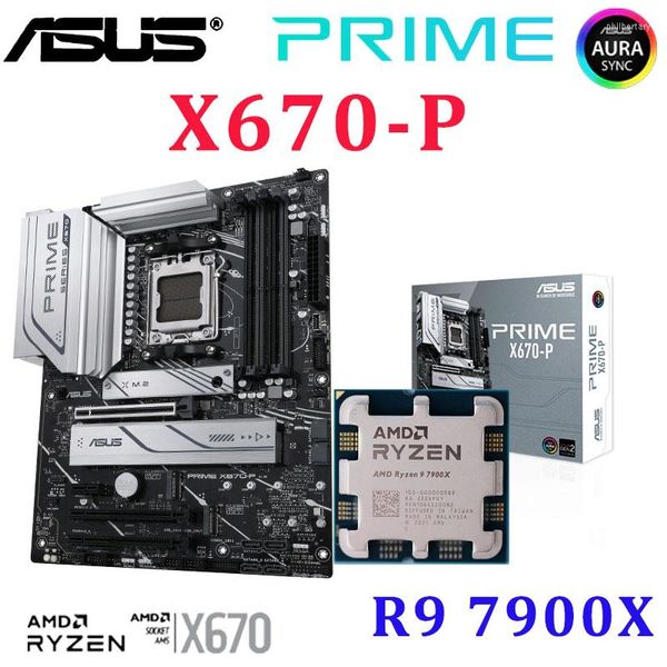 Schede madri Socket AM5 ASUS PRIME X670-P AMD X670 Scheda madre R9 7900X Kit Ryzen Desktop M.2 PCIe 5.0 Realtek 2.5G DDR5 WIFI 6 Scheda madre