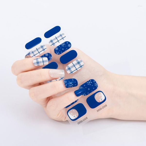 Nagelaufkleber Einfaches blaues Thema Wasseraufkleber für Frauen Sommer DIY selbstklebendes halbgehärtetes Gel-Set UV-Lampe