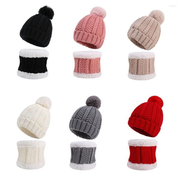 Mützen Baby-Strickmütze und Schal-Set, weiche, warme, mit Fleece gefütterte Beanie-Mütze mit Nackenwärmer für Mädchen und Jungen