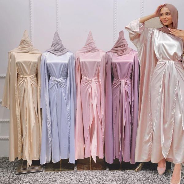 Ethnische Kleidung Muslim Cardigan Kimono Frauen Hijab Kleid Abaya Innenrobe mit Wickelkrawatte Rock Islam Dubai Türkei Kaftan Bescheidenes Outfit