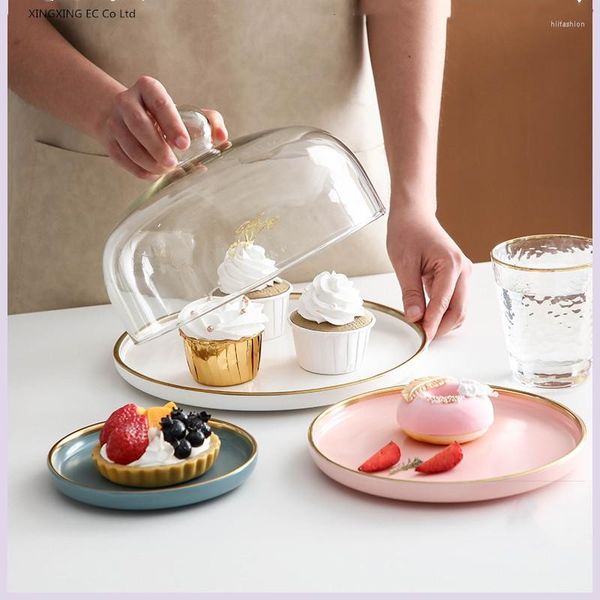Пластины керамическая западная тарелка со стеклянной крышкой для торта лоток phnom penh matte матовая десертная десертная фрукты хранилище декор дома