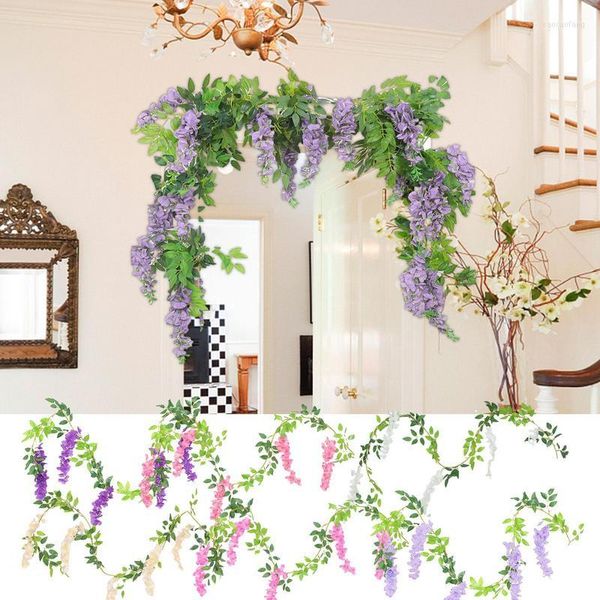 Flores decorativas Wisterias Videira Suspensão Guirlanda de Flores Parede Videiras com 1,8 m de Seda Falsa Artificial para Casamento