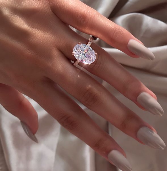 Ins Funkelnde Eheringe, Luxusschmuck, 925er Sterlingsilber, Roségoldfüllung, großer ovaler Schliff, weißer Topas, CZ-Diamant, Versprechensring für Frauen, Verlobungsring, Geschenk