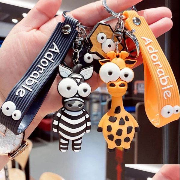 Schlüsselanhänger Lanyards Mode Niedlichen Cartoon Giraffe Zebra Tier Schlüsselbund Kreative Tasche Auto Anhänger Schlüsselanhänger PVC Geschenke Drop Lieferung A Dh7W9