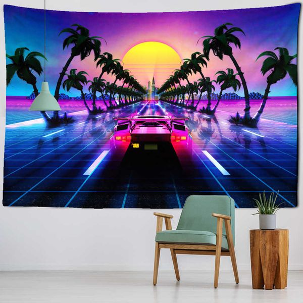 Tapeçarias Modern Technology Sunset Sports Car Tapeçaria Tapeçaria Hippie Tapiz Mystery Home Art Decor