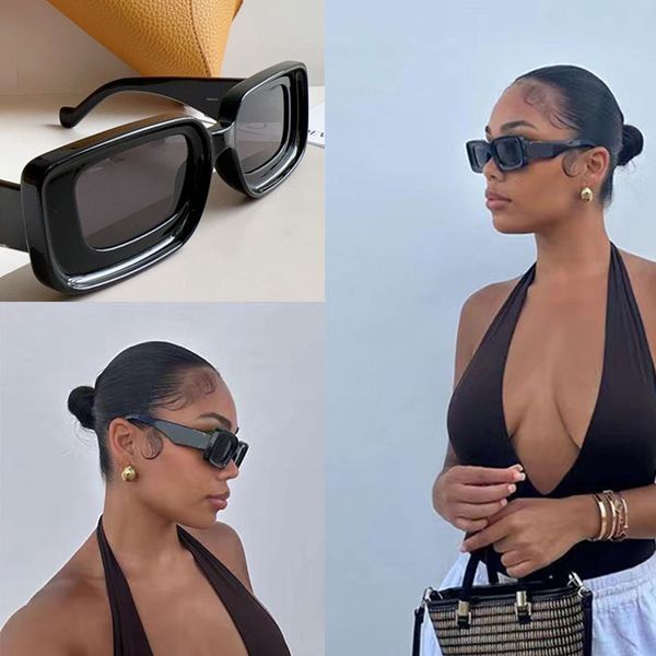Óculos de sol retangulares acetato Havana Armação preta Óculos de sol designer de moda senhora personalidade simples Padrão Anagrama dourado no braço 40101