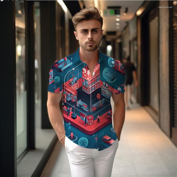 Camisas casuais masculinas Camisa de verão Costura urbana Estilo impresso em 3D Tendência da moda Alta qualidade