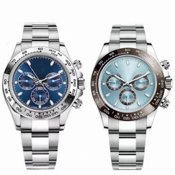 Daytonas Mens relógio homens designer relógios movimento Cosmograph 904L gelo automático azul mecânico montre de luxe relógio de pulso E6QI #