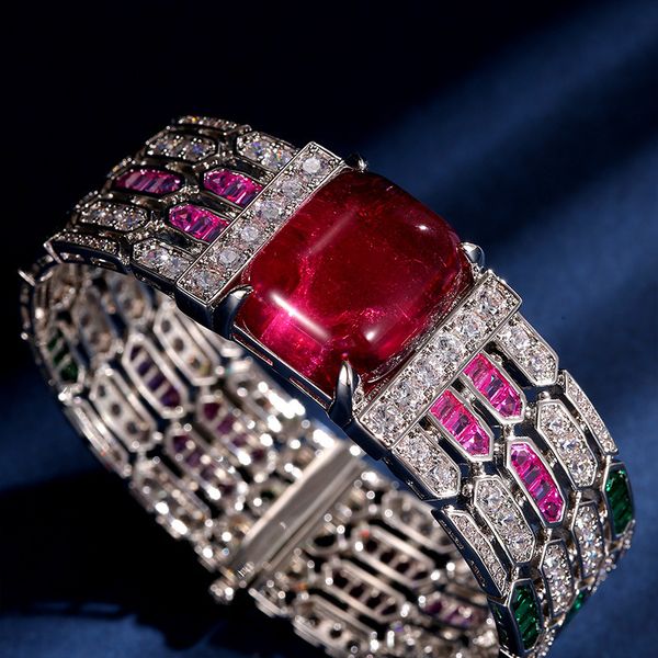 Bangle Dubai Fashion Luxury Высококачественный крупный красный гранат камень AAA Кубический циркон браслеты дизайнерские украшения для женщин 230712