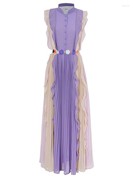 Casual Kleider Sweetsinc2023 Mode Designer Allmähliche Farbe Kleid Frühling Sommer Frauen Französisch Rüschen Rand Lange Plissee Schlank Elegante Luxus