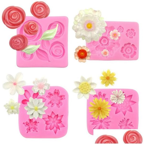 Stampi da forno Stampi per fiori Sile Fondente Torta artigianale Caramelle Cioccolato Strumento per pasticceria Mod Sapone Stampo Decoratore Drop Delivery Giardino domestico Dhxcu