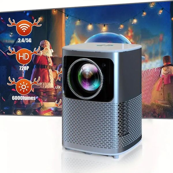 Smart-Projektor mit integriertem Netflix, Projektor mit WLAN und BT, 120Ansi-Lumen/6000Lumen-Miniprojektor für Outdoor-Filme, Leinwand-Miracast, Full-HD-1080P-Projektor