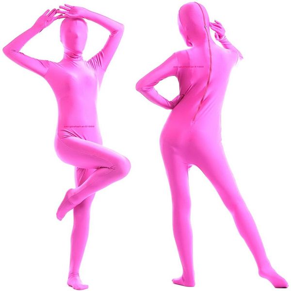 Unisex Pink Lycra Spandex Catsuit Costume Full Outfit Sexy Donna Uomo Tuta Costumi Back Zipper Halloween Party Fancy Dress Cos275H