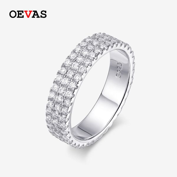 OEVAS 100% prata esterlina 925 4,5 mm completo moissanita anéis de diamante para homens e mulheres aliança de casamento joias finas anel de casal