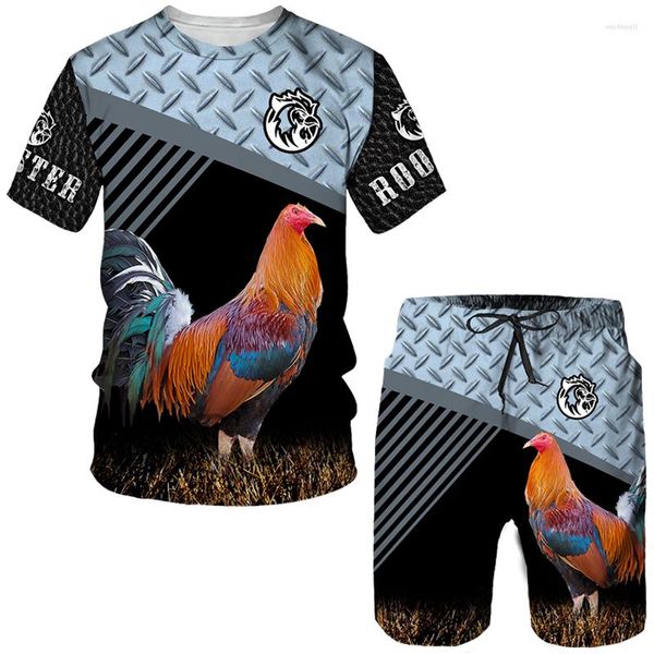 Herren-Trainingsanzüge, 3D-gedruckt, lustiger Hahn, Jagd, Tarnung, T-Shirt/Shorts/Set, cooles Huhn, Hahn, Tier, modische Sportbekleidung, zweiteilig