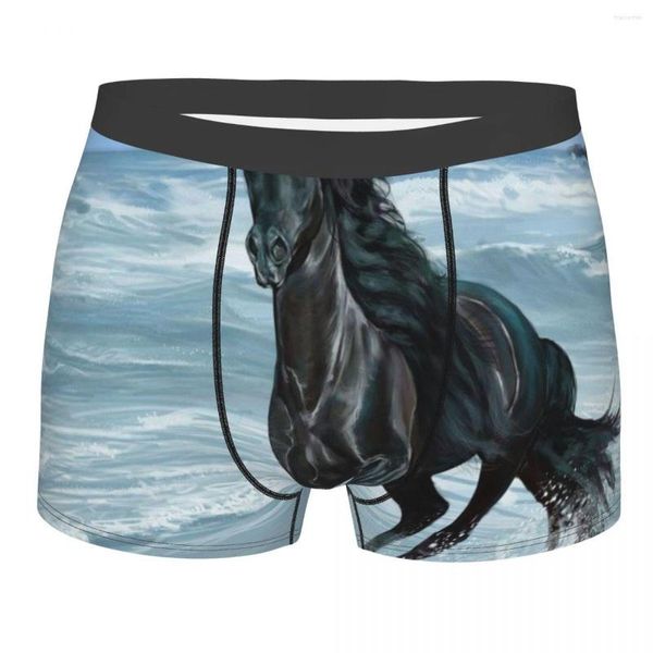 Unterhosen Boxershorts Männer Bequemes Höschenset Schwarzes Pferd läuft am Strand Unterwäsche Mann Boxer