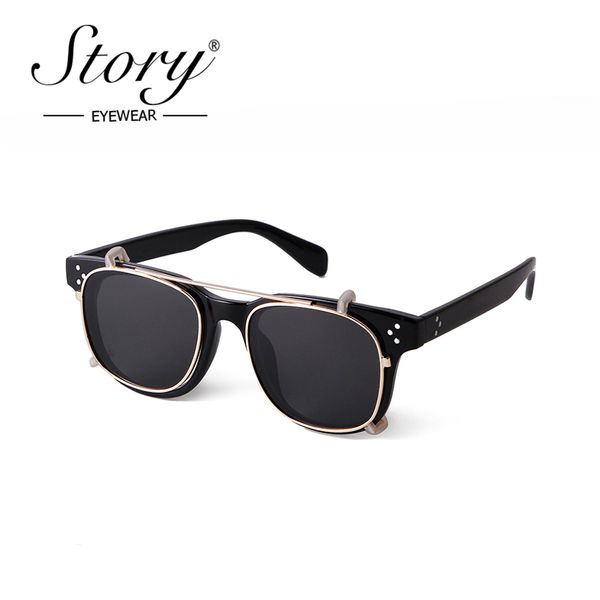 Story Vintage Steampunk Clip On Occhiali da sole Donna Uomo Fashion Leopard Square Rimovibile Flip Lens Occhiali da sole Oculos De Sol S9177D