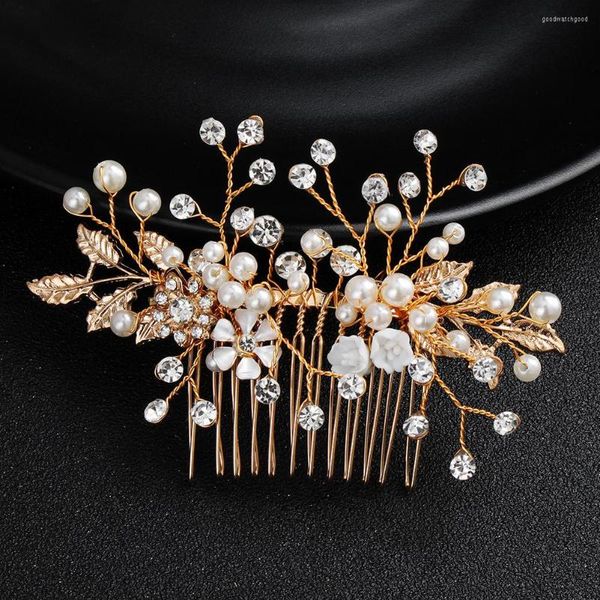 Kopfbedeckungen Großhandel Mode Hochzeit Party Schmuck Strass Perle und Kristall Gold Haarkamm Clip für Braut Zubehör