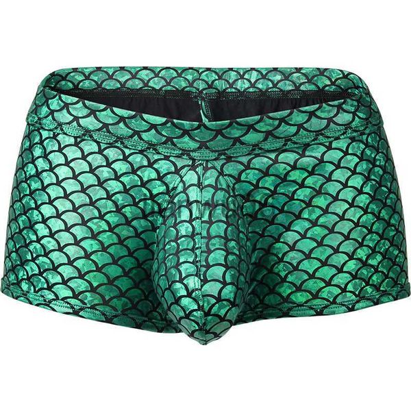 Mutande Sexy Boxer Uomo Pelle di pesce Intimo in pelle Uomo Pantaloncini Uomo U Convesso Vita bassa Mutande maschili Ropa Interior Hombre J230713