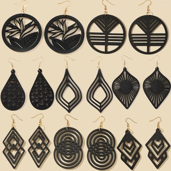 Brincos pendentes femininos preto gota de madeira estilo neogótico estilo joias presente