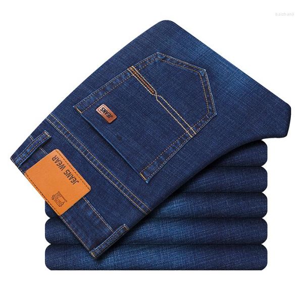Jeans da uomo Consegna rapida DI elastico stile business con vestibilità dritta e pantaloni casual di marca di moda blu nero