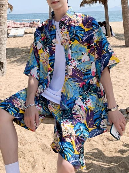 T-shirt da uomo Camicia stampata a cento fiori Camicia da vacanza hawaiana Spiaggia e top da donna a manica corta