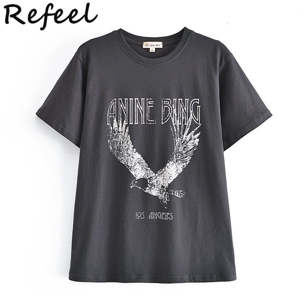 Maglietta da donna Refeel Summer Tshirt Long Tops Tees For Girls Cute Designer Cotton Manica corta Cartoon Loose ONeck Donna Chic Vestidos 230712