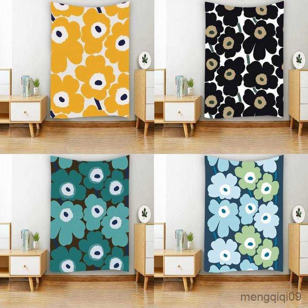 Tapeçarias estéticas verão coloridas flores fofas papoulas tapeçaria para pendurar na parede sala de arte tapeçaria estética quarto personalizável R230713