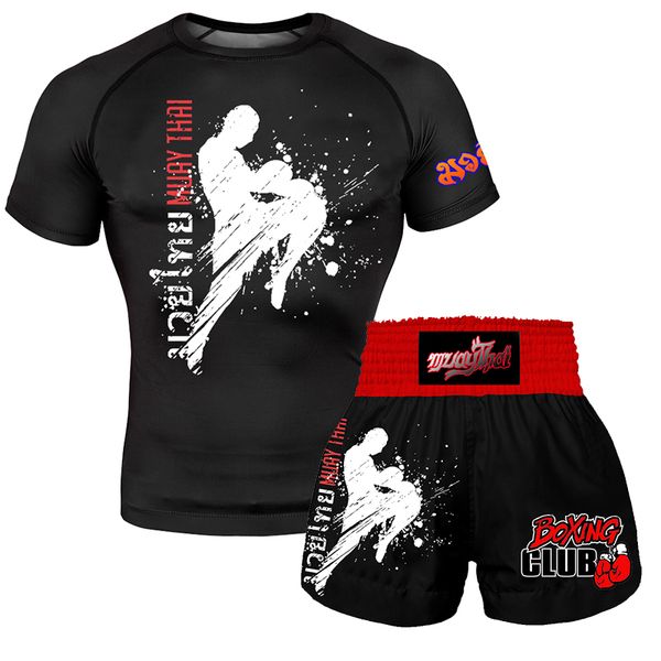 Pantaloncini da uomo Allenamento fitness per bambini Sanda Pantaloncini da boxe da uomo Pantaloncini MMA BJJ Muay Thai Pantaloncini da combattimento a maniche corte T-shirt sportiva 230712