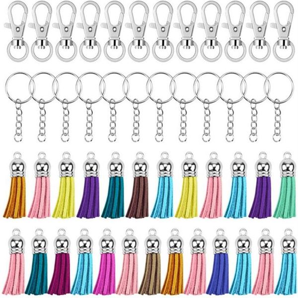 Portachiavi 125pc set Ganci girevoliPortachiaviNappe Bulk Fatti a mano fai da te Portachiavi Artigianato Moda Nappa in pelle Ciondolo per Je223s