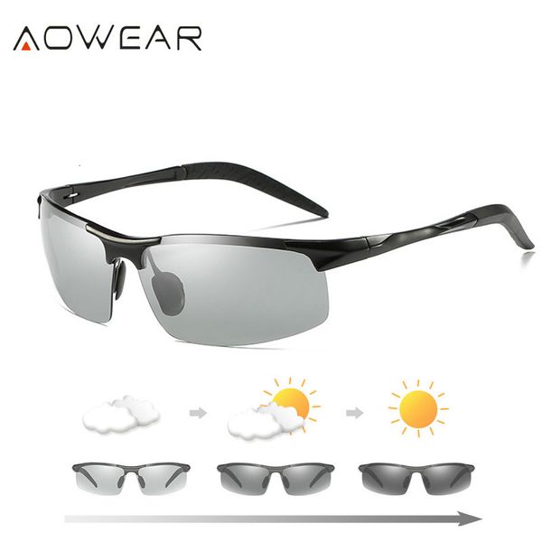 Sonnenbrillenrahmen AOWEAR Herren Pochromic Sonnenbrille Männer Polarisierte Tag Nacht Fahren Chamäleon Brille Aluminium Magnesium Sport Stil Sonnenbrille 230712