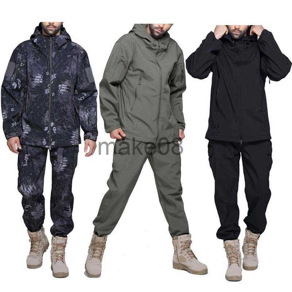 Giacche da uomo Giacche da trekking Giacche da uomo Giacche militari Airsoft Giacca da campeggio tattica Pantaloni Soft Shell Tuta da caccia impermeabile Giacca a vento J230713