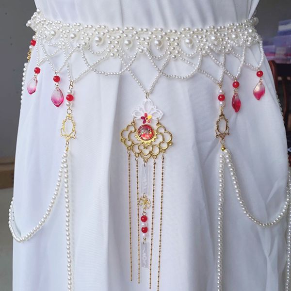 Nabel Klingelknopf Ringe Chinesische Hanfu Imitation Perlen Taille Ketten Lange Quaste Körperschmuck Bauchkette Für Frauen Braut Hochzeit Zubehör Bund 230713