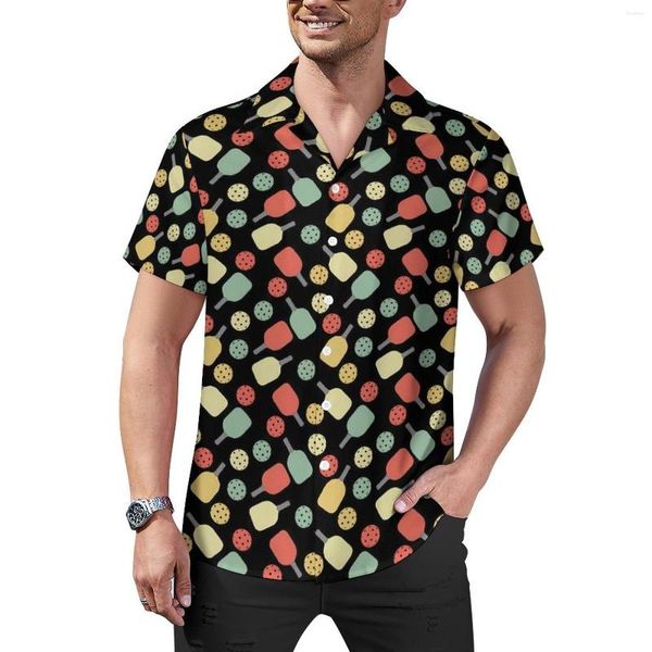 Camisas casuais masculinas Blusas com estampa de bola Jogador de pickleball havaiano de manga curta personalizada Y2K camisa de praia tamanho grande presente de aniversário