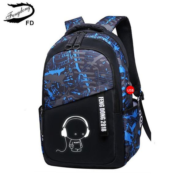 Mochilas escolares Fengdong mochila escolar júnior para meninos adolescentes mochilas escolares para estudantes mochila de grande capacidade luminosa mochila masculina 230712