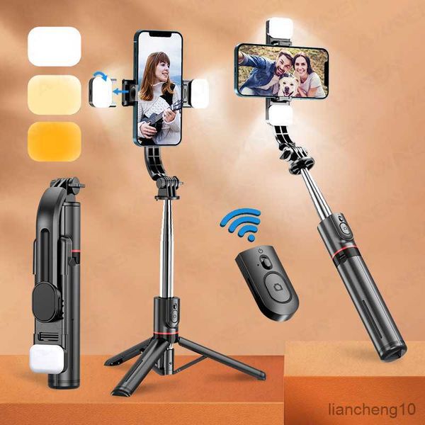 Selfie Monopods New L13D Selfie Stick Treppiede con retroilluminazione a luce di riempimento per viaggi Trasmissione in diretta Vlog 360 Supporto per telefono rotante per smartphone R230713