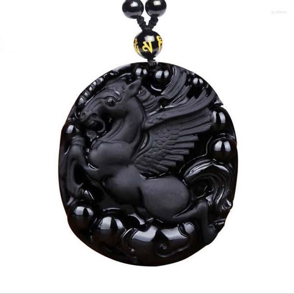 Anhänger Halsketten KYSZDL Natürliche Obsidian Carving Pferd Frauen Modelle Pullover Kette Schmuck Geschenke KOSTENLOSER SEIL