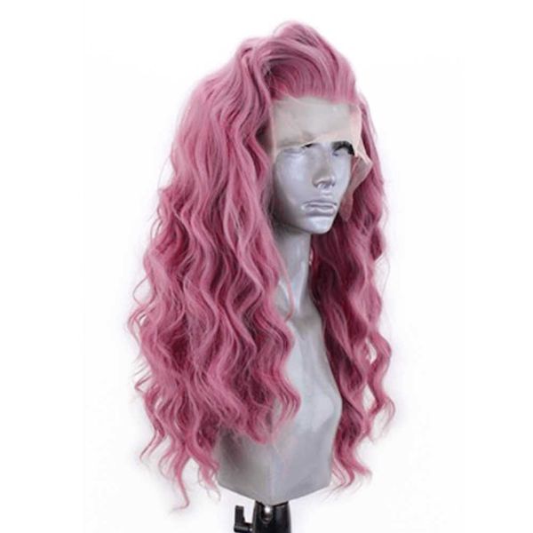 Nxy Parrucche di pizzo in fibra ad alta temperatura per donna Capelli rosa Parrucca anteriore in pizzo sintetico Capelli lunghi Parrucche ondulate Cosplay resistente al calore 230524