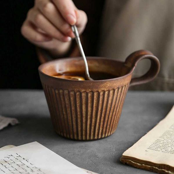 Kupalar el yapımı seramik kahve kupa retro tarzı çömlek fincanları 320ml süt yulafı kahvaltı fincanı Isıya dayanıklı yaratıcı hediye R230713