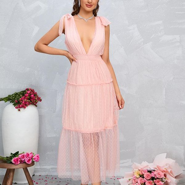 Vestidos Casuais Mingmingxi Sexy Decote em V Renda Vestido Formal Ocasião Rosa Sem Costas Celebridades Festa Noturna Elegante Verão 2023