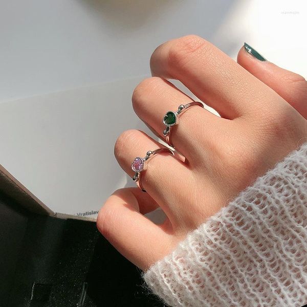 Кластерные кольца милые настоящие 925 серебряное серебро для женщин зеленое розовое сердце хрустальное кольце