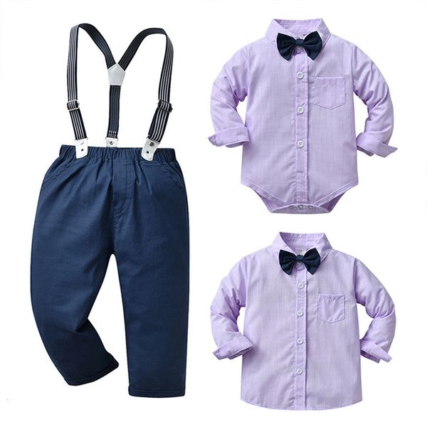 Magliette Baby Boys Gentleman Abiti Abiti Camicia a maniche lunghe Bretelle Pantaloni Papillon Vestiti Set 230713