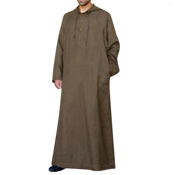 Ethnische Kleidung Muslimische Robe Männer Jubba Thobe Saudi-Arabien Kaftan Homme Musulman Abaya Lose beiläufige Kapuze islamische einfarbige Roben