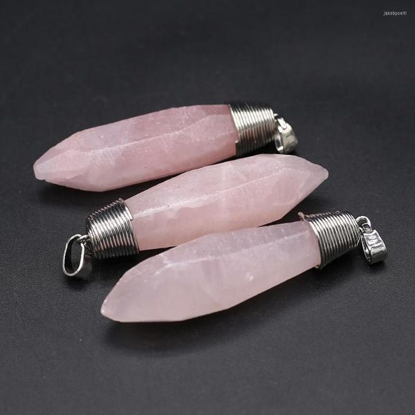 Anhänger Halsketten Trendy Naturstein Kristall Unregelmäßige Rose Rosa Quarz Pendel Charms Für Schmuck Machen DIY Halskette Zubehör