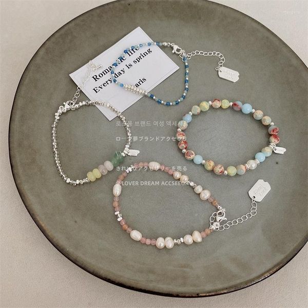 Strand 2023 Est Perline in pietra naturale Braccialetti con ciondoli Elegante braccialetto con perline in argento colorato Regalo di gioielli a catena fatto a mano