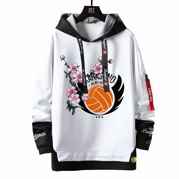 Herren Hoodies Sweatshirts Anime Haikyuu Sweatshirt Volleyball Junior Hoodie Gefälschte Zweiteilige Bänder Brief Drucken Mit Kapuze Männer Patchwork Pullover 230713