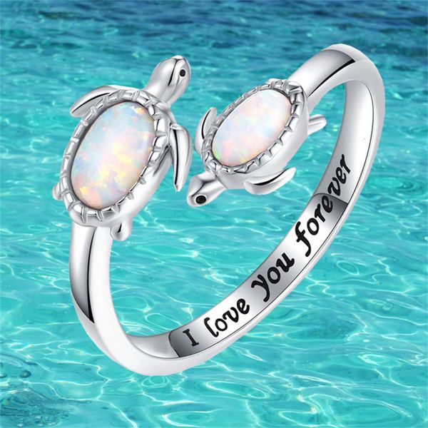 Alianças de casamento JJDjustable Open Cuffs Love Turtle Finger Ring Opal For Women Sea Joias Presente do Dia das Mães Atacado 230712