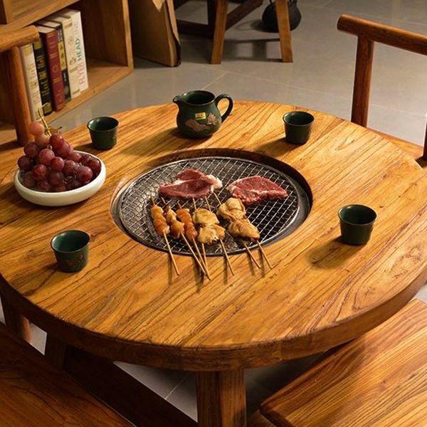 Fogão de olmo velho, mesa de chá, mesa de churrasco, mesa de panela quente, mesa de varanda, mesa de chá de madeira maciça